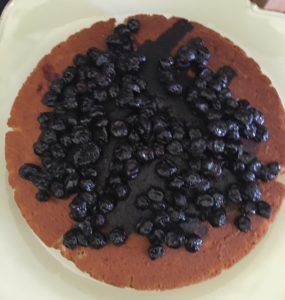 Lemon cake with blueberry compote