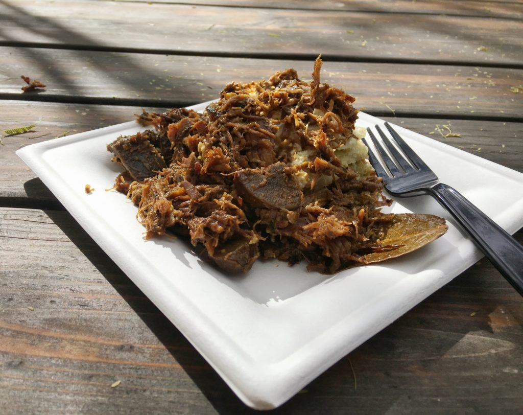 Pulled pork and potato au gratin from Chef Aurore de Beauduy of Vogue Bistro at Singh Farms.